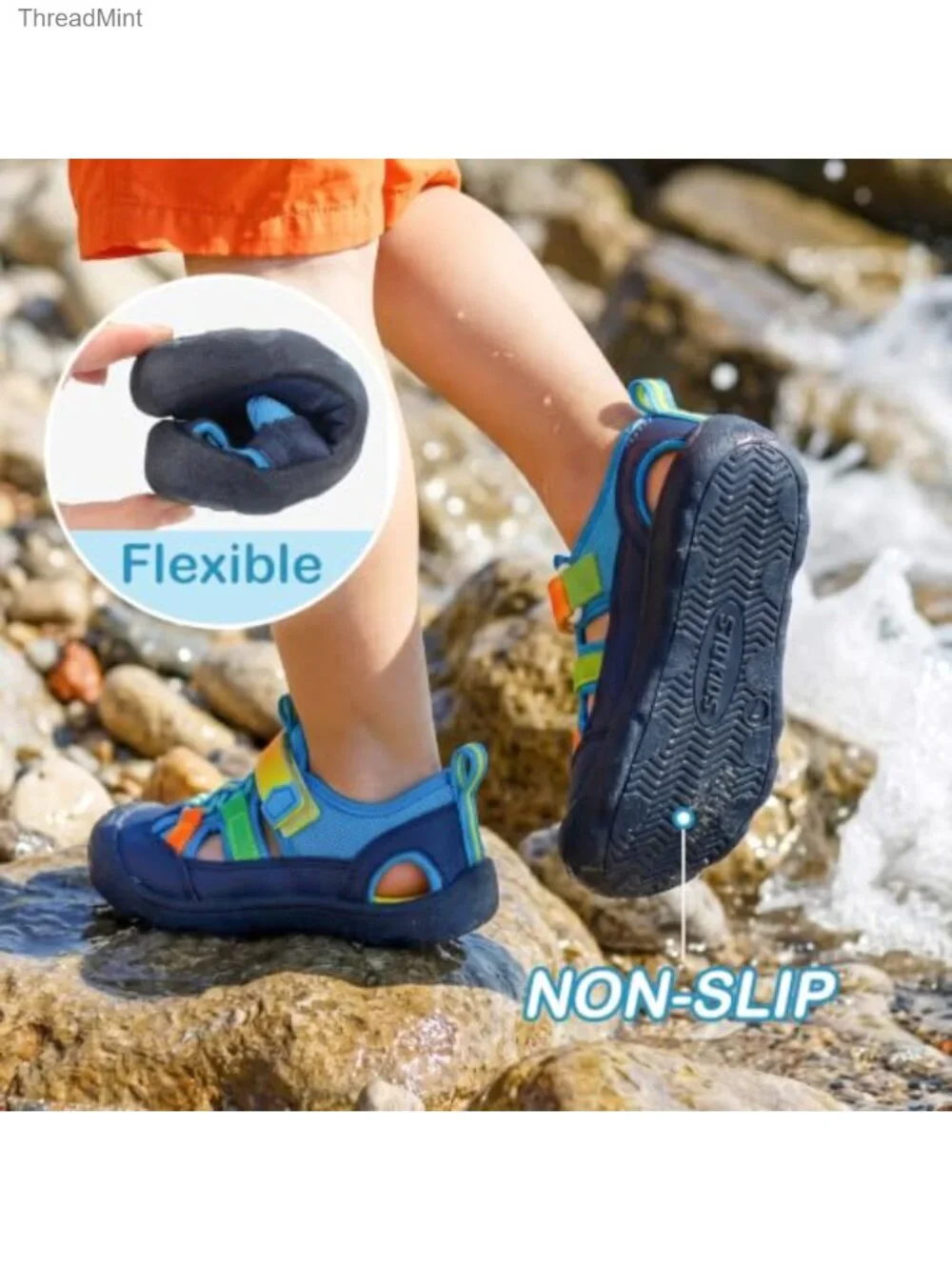 Toddler Boys Water Shoes Athletic Hook Loop Wide Toe Box Lightweight